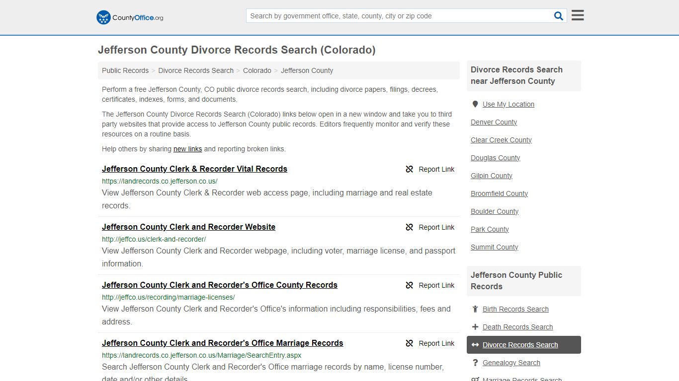 Jefferson County Divorce Records Search (Colorado) - County Office