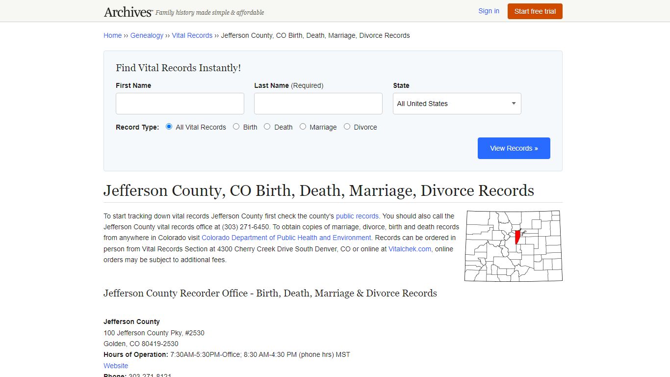 Jefferson County, CO Birth, Death, Marriage, Divorce Records - Archives.com